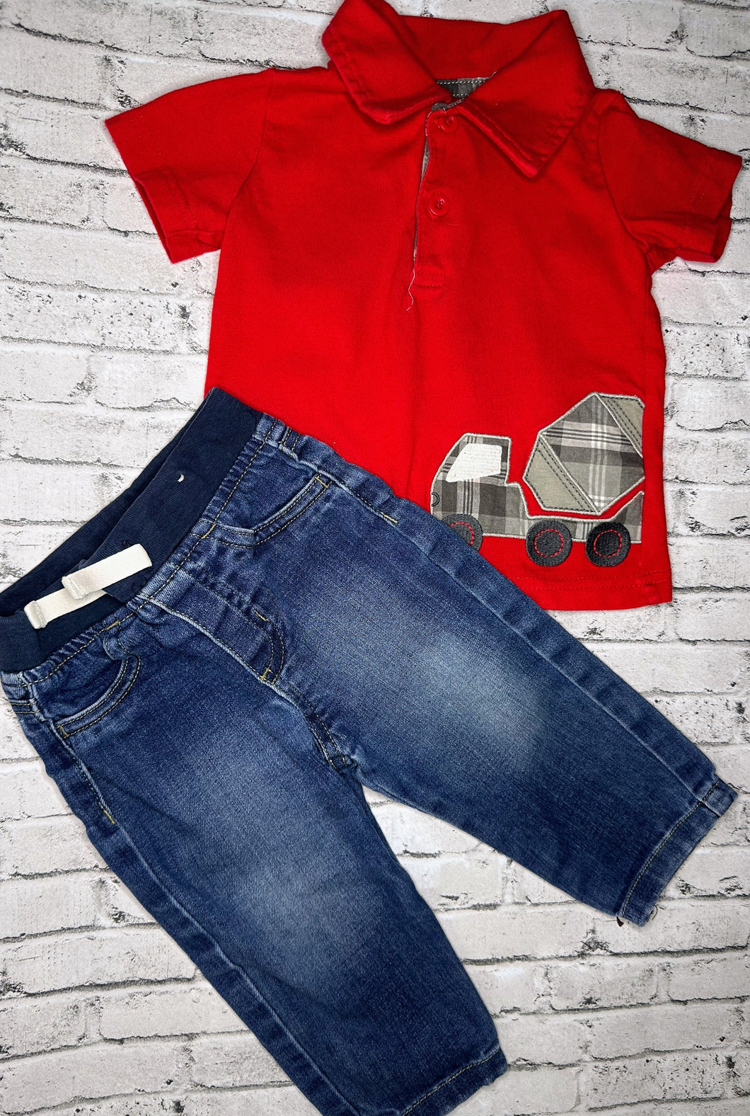 2pc Cement Truck Polo + Denim Set 12m
