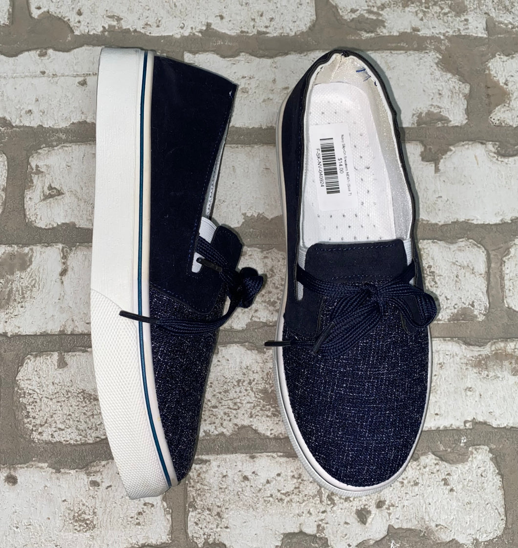 Navy Slip-On Sneakers NEW!- (Size 7)