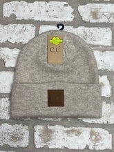 Load image into Gallery viewer, C.C Heather Knit Suede Patch Beanie NEW!

