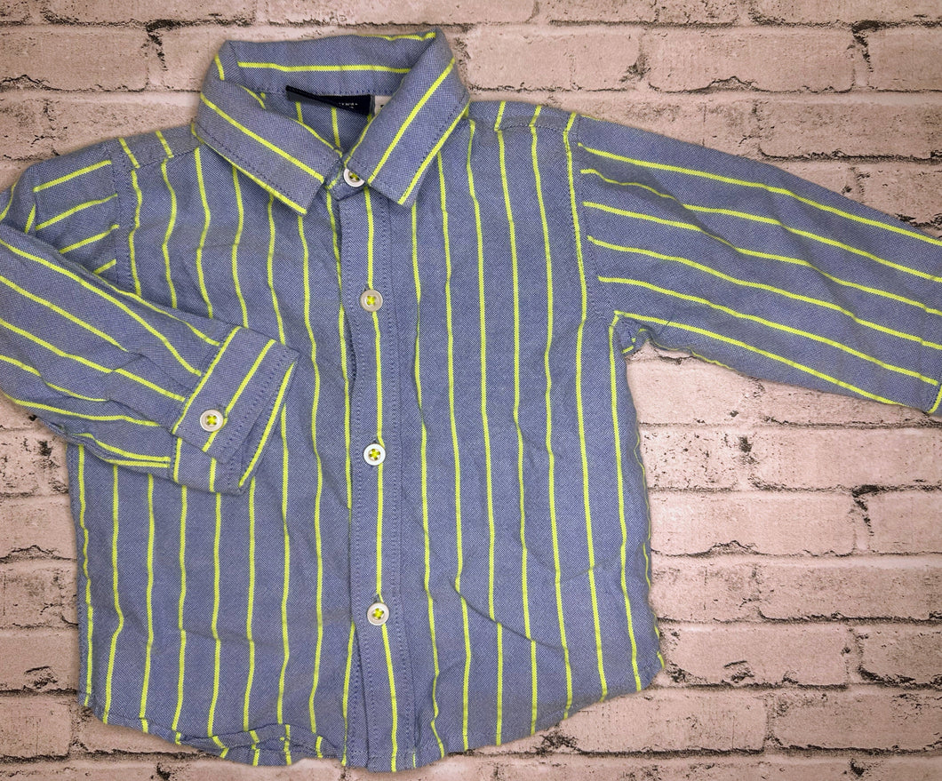 Children’s Place: Blue/Green Stripe Button Up- 6/9m
