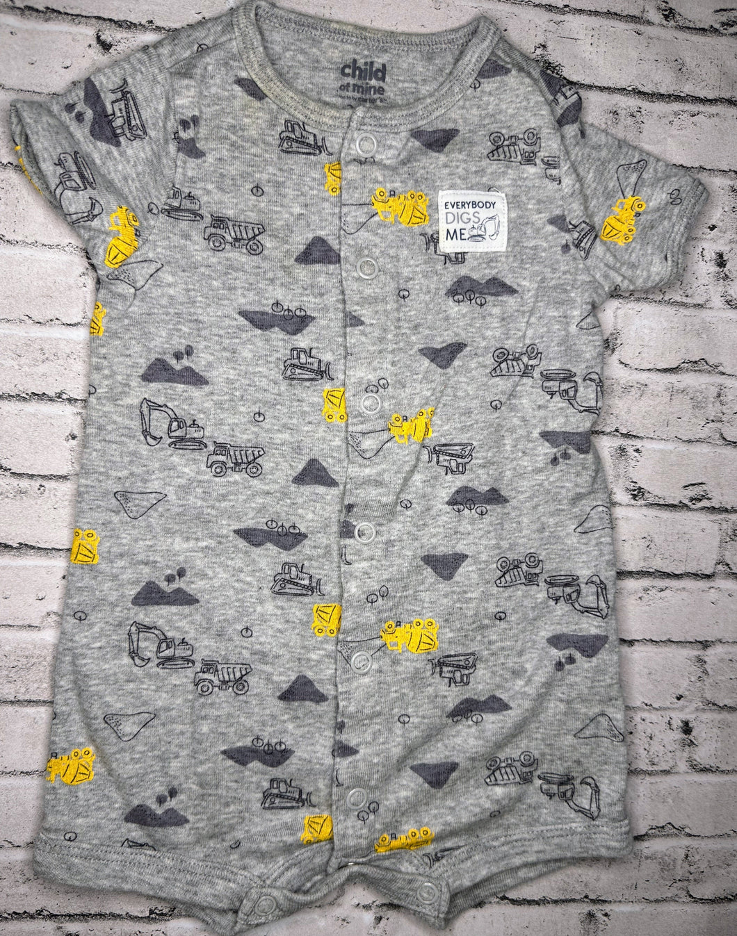 Carter’s: Gray Construction Romper- 3/6m