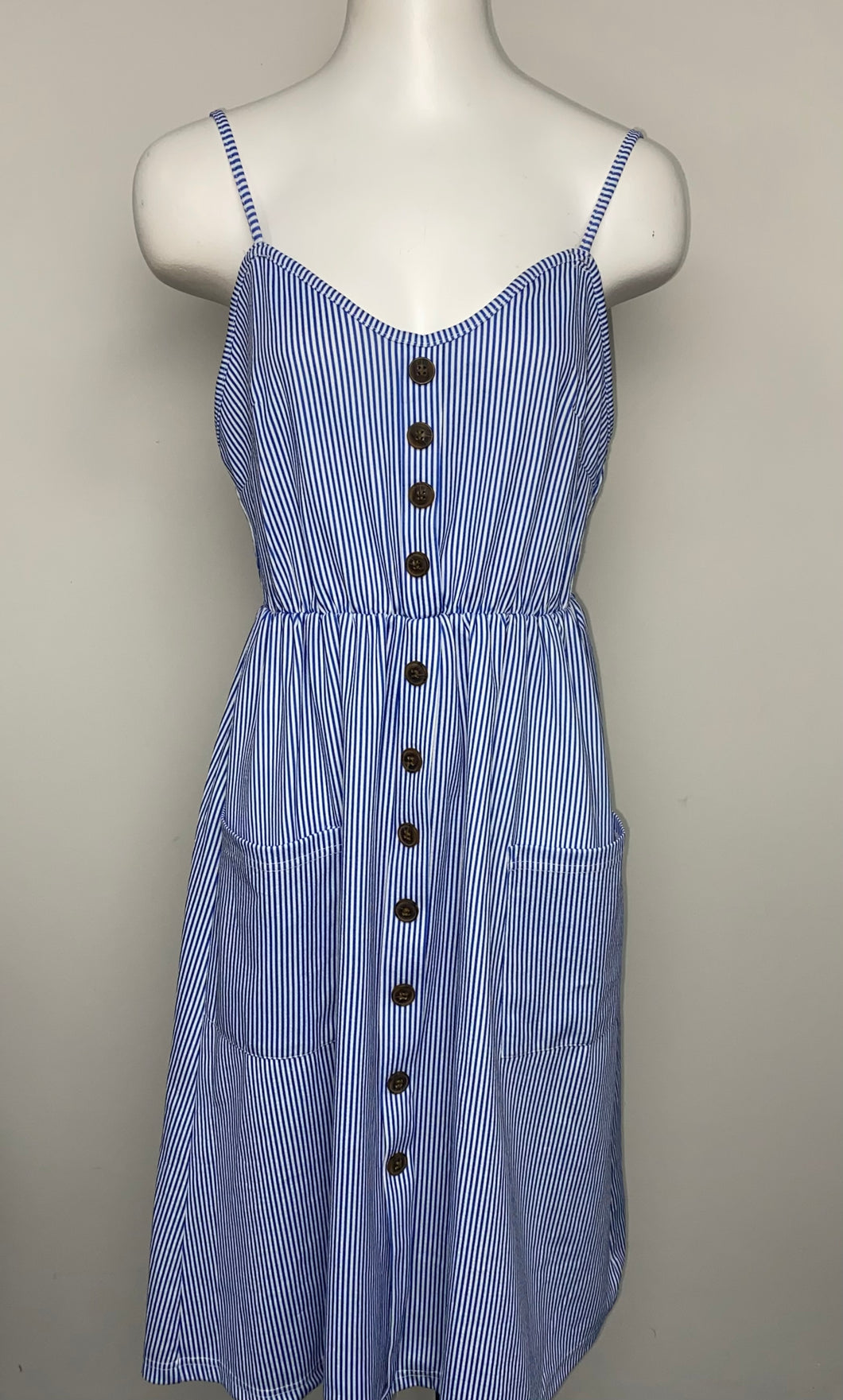 Blue & White Striped Dress- (L)