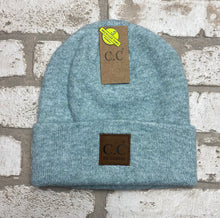 Load image into Gallery viewer, C.C Heather Knit Suede Patch Beanie NEW!
