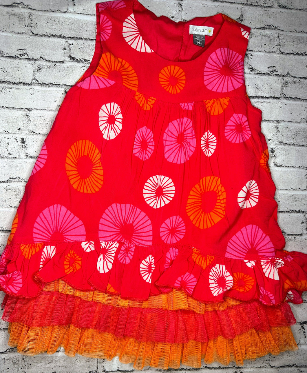 Petit Lem: Pink/Orange Layered Dress- 24m