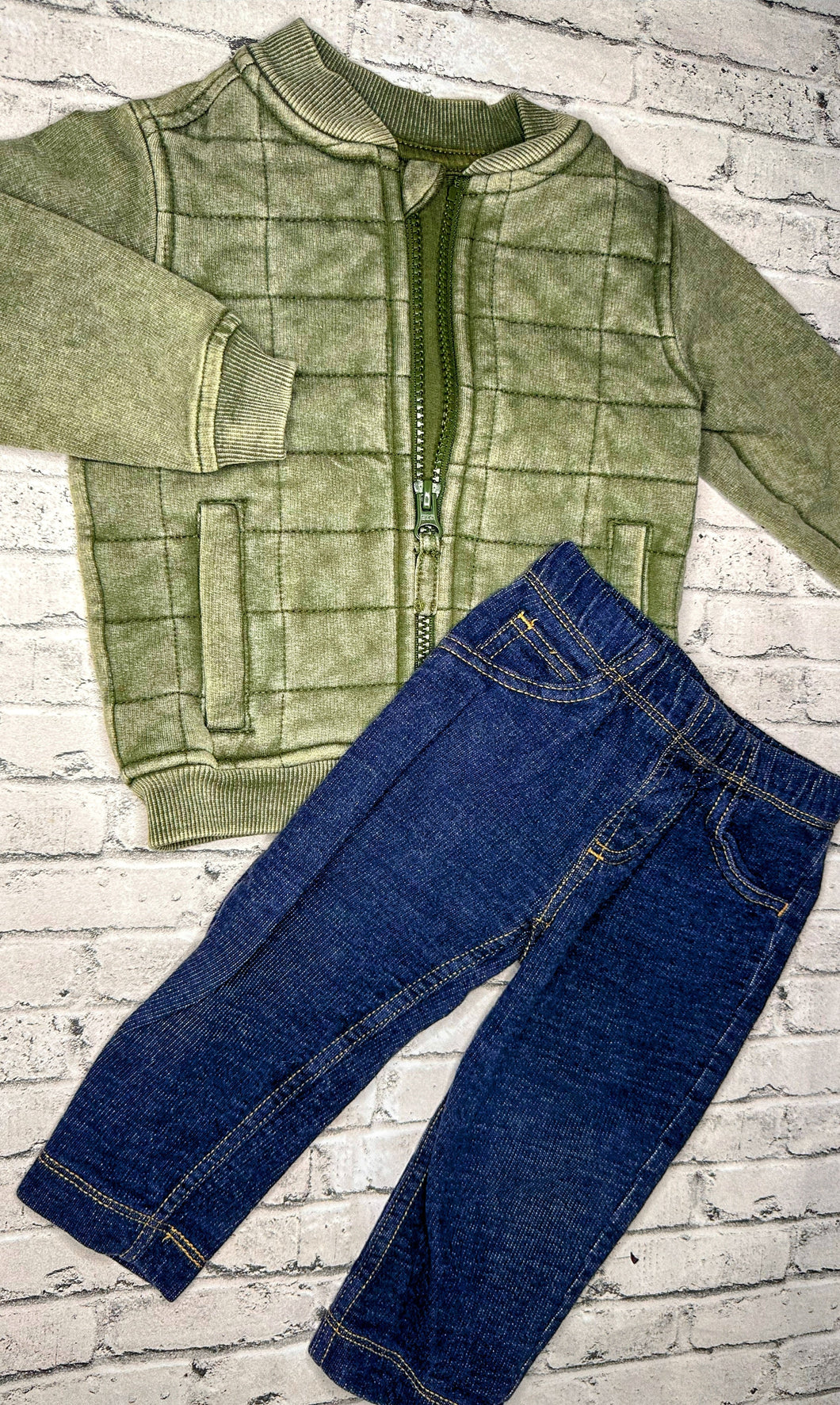 Olive Full Zip + Denim Set- 12m