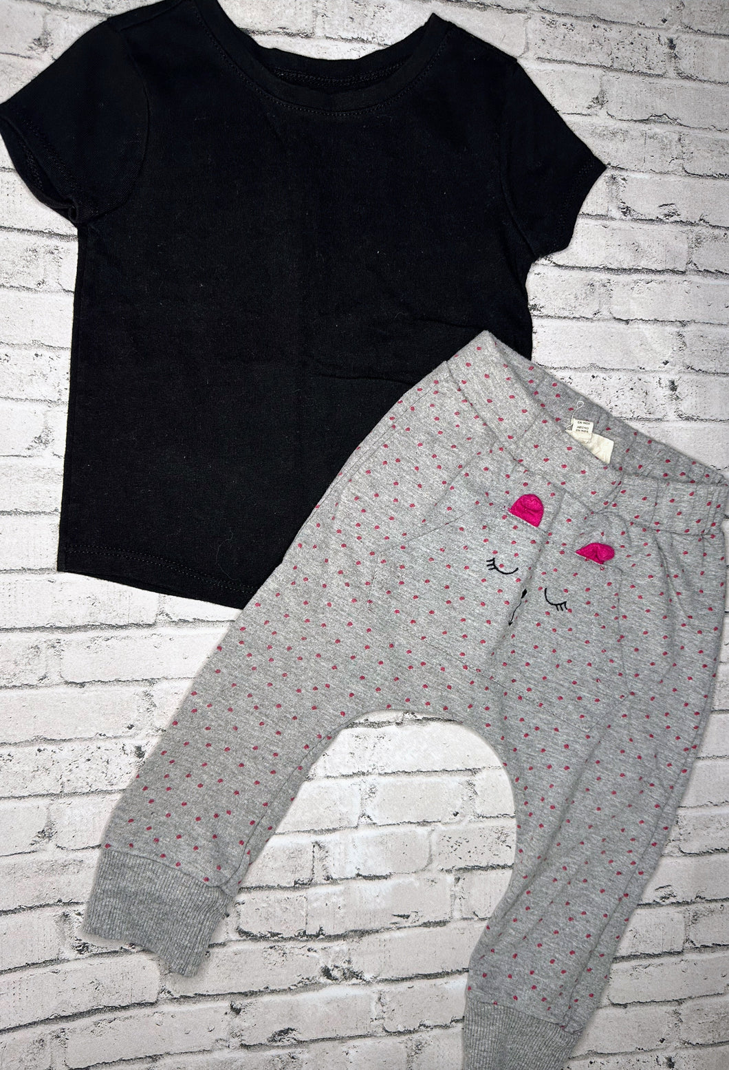 2pc Black Top + Bear Pants- 18m