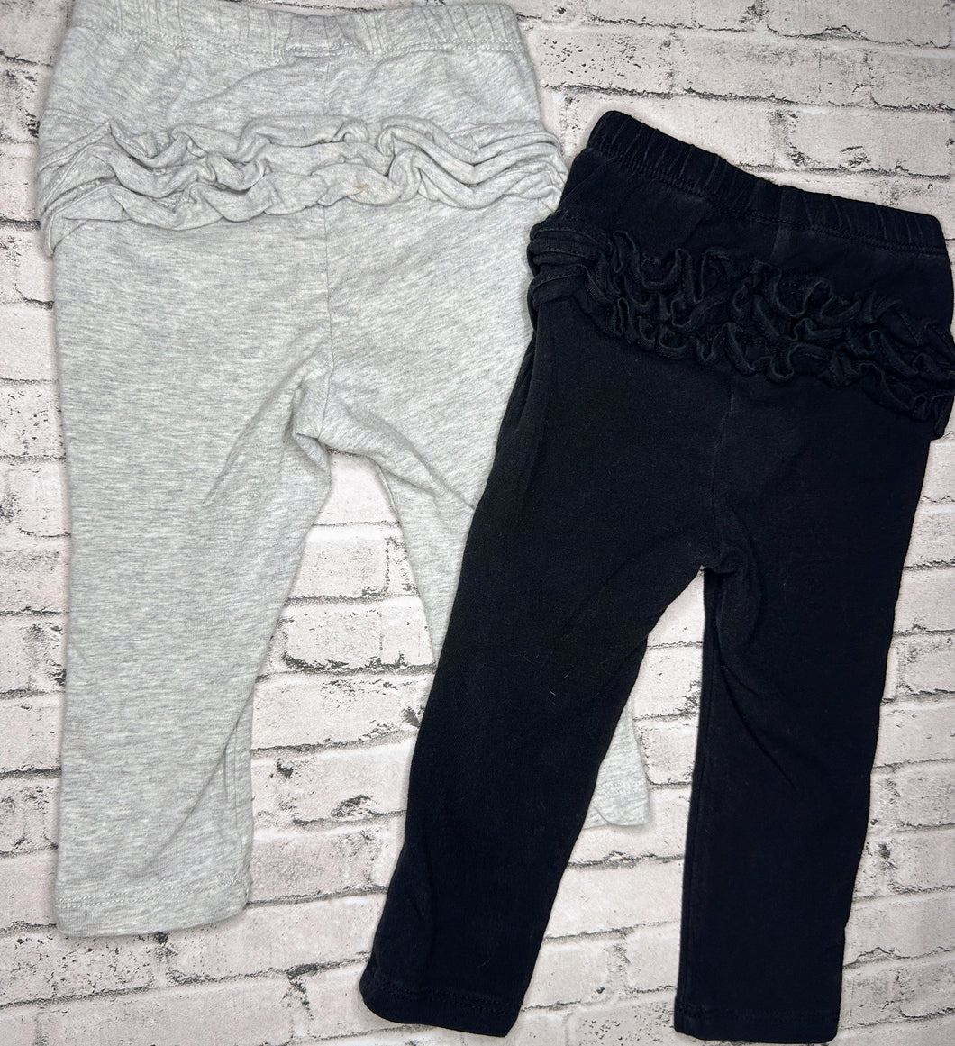Old Navy: 2pc Gray + Black Ruffle Pants- 12/18m