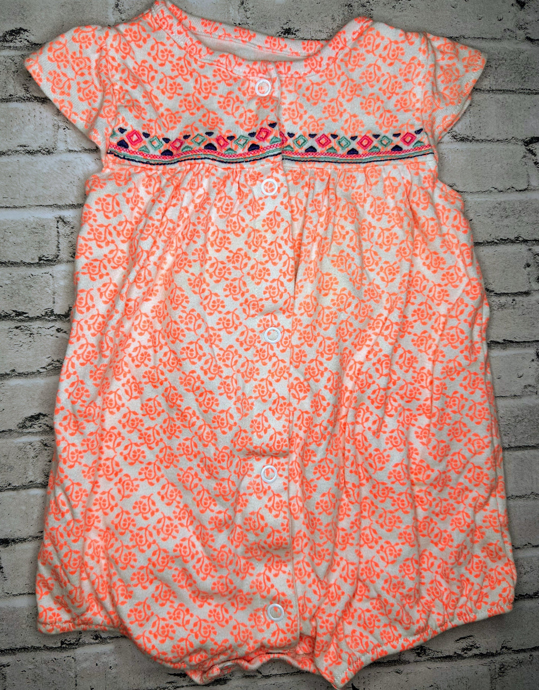 Carter’s: Peach Floral Romper- 9m