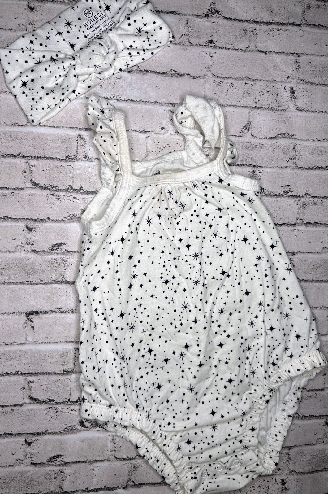 Honest: Navy Star Romper+Headband-6/9m