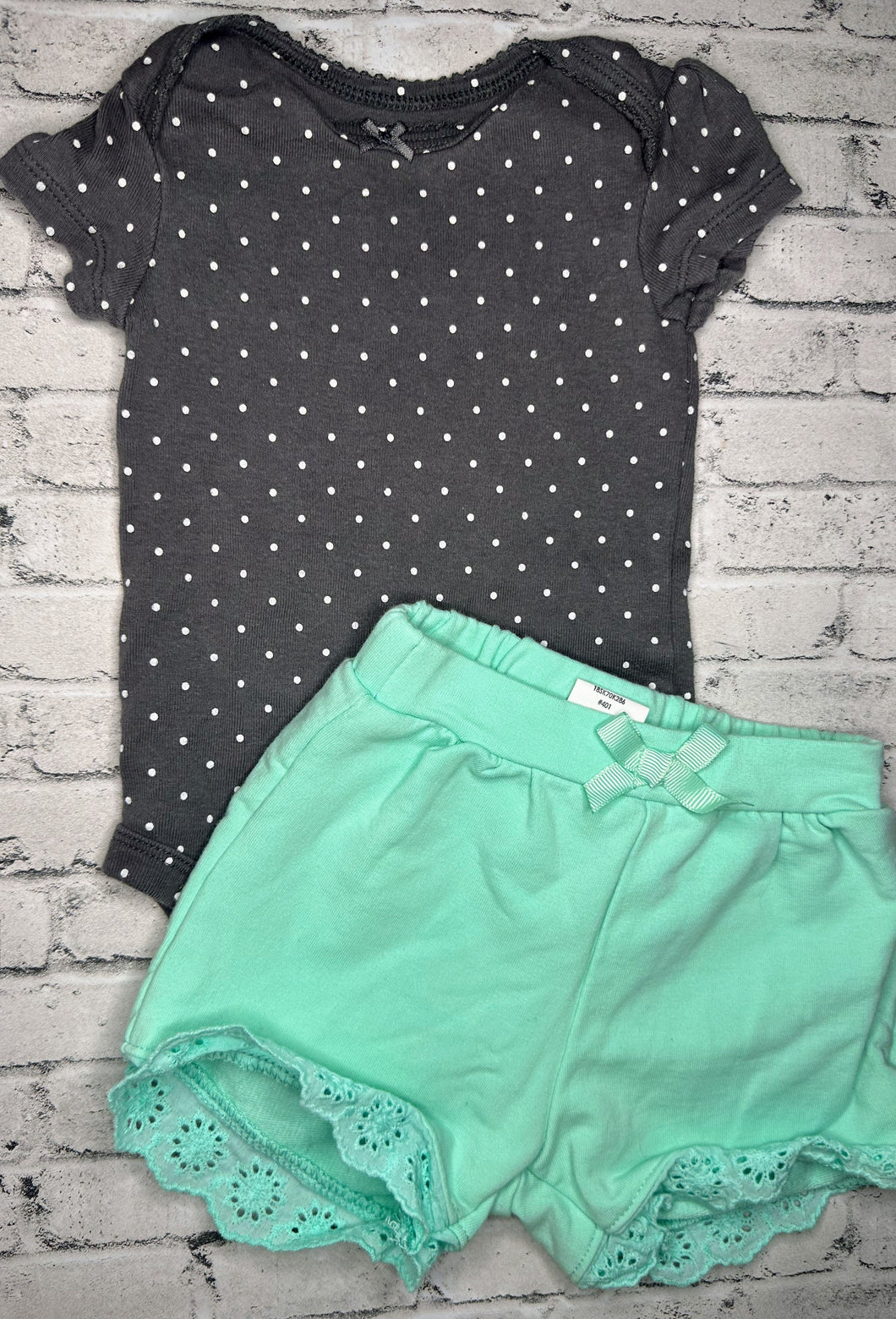 2pc Gray Dot + Mint Shorts Set- 3M