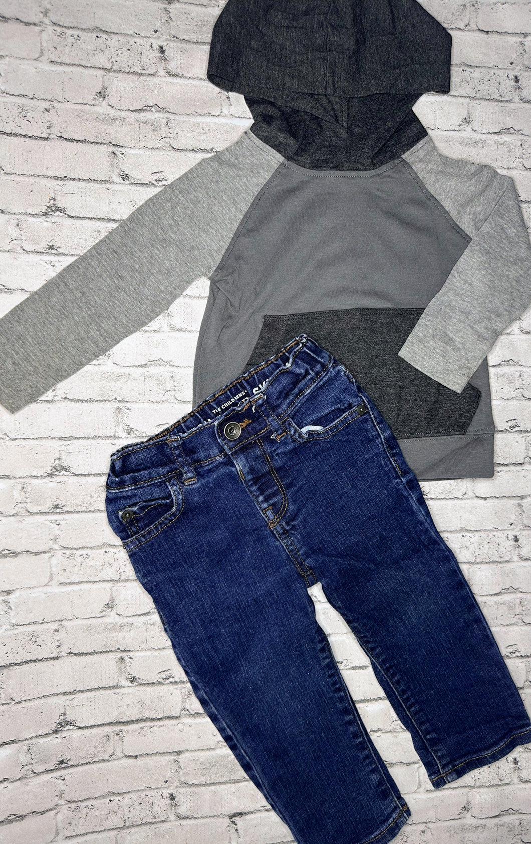 2pc Gray Colorblock + Denim Set- 12m