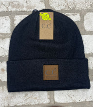 Load image into Gallery viewer, C.C Heather Knit Suede Patch Beanie NEW!
