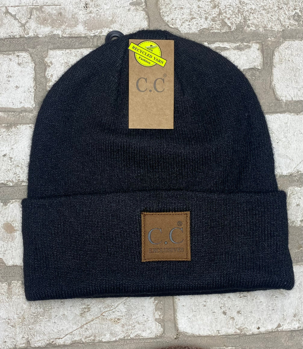 C.C Heather Knit Suede Patch Beanie NEW!