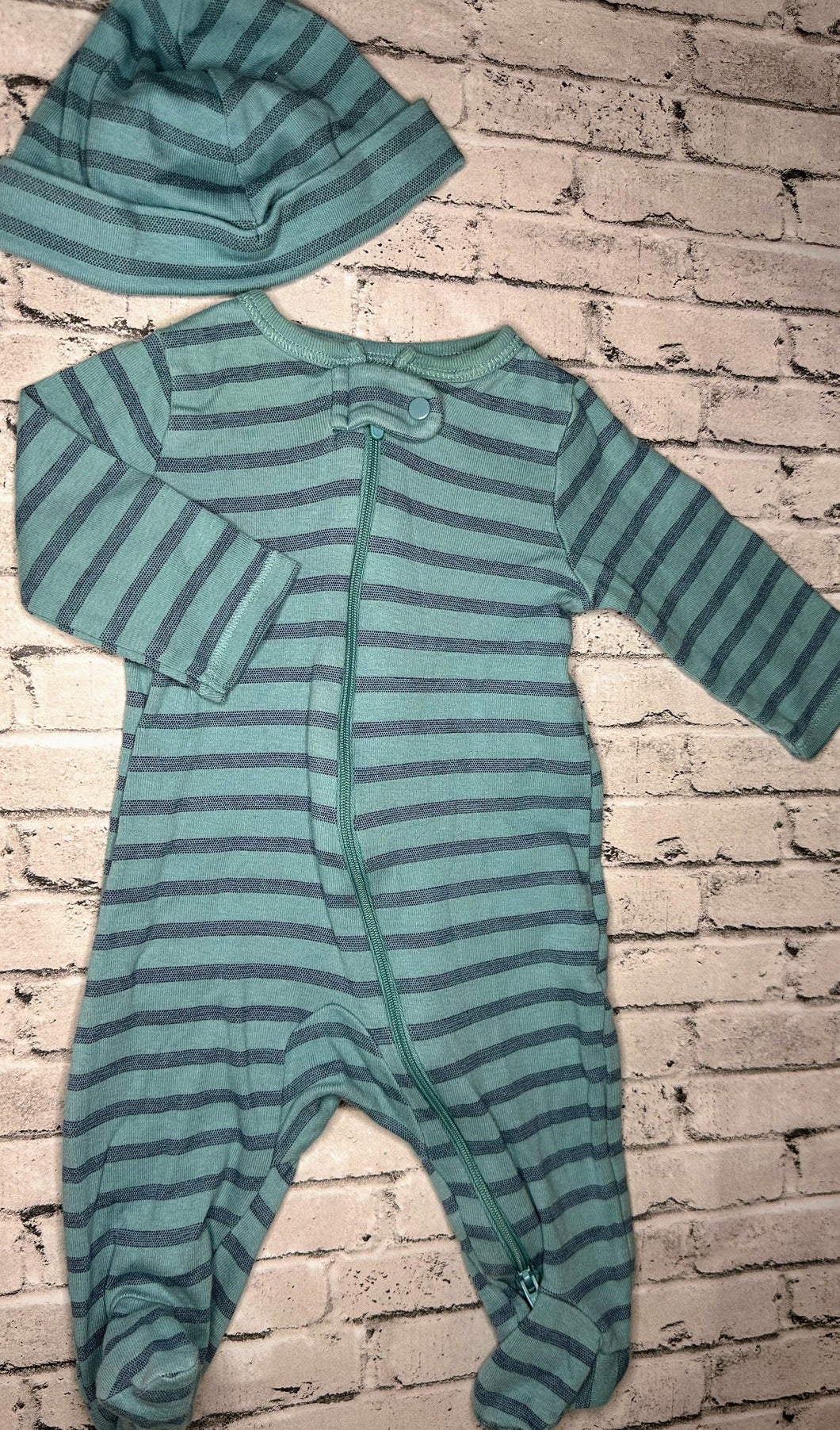 Carter’s: Blue Stripe Sleeper + Hat - 3M