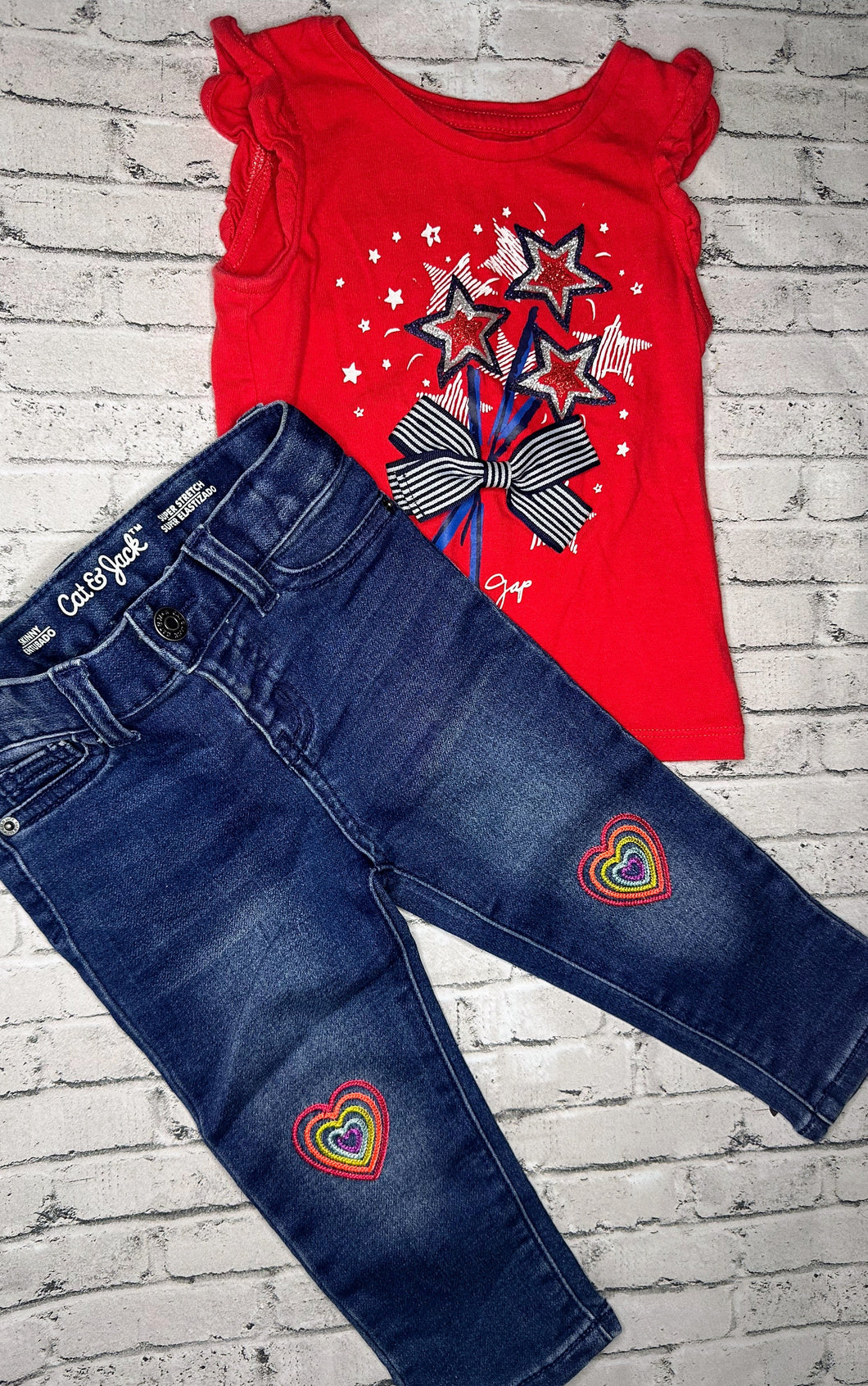 2pc Patriotic Tank + Heart Denim- 18m