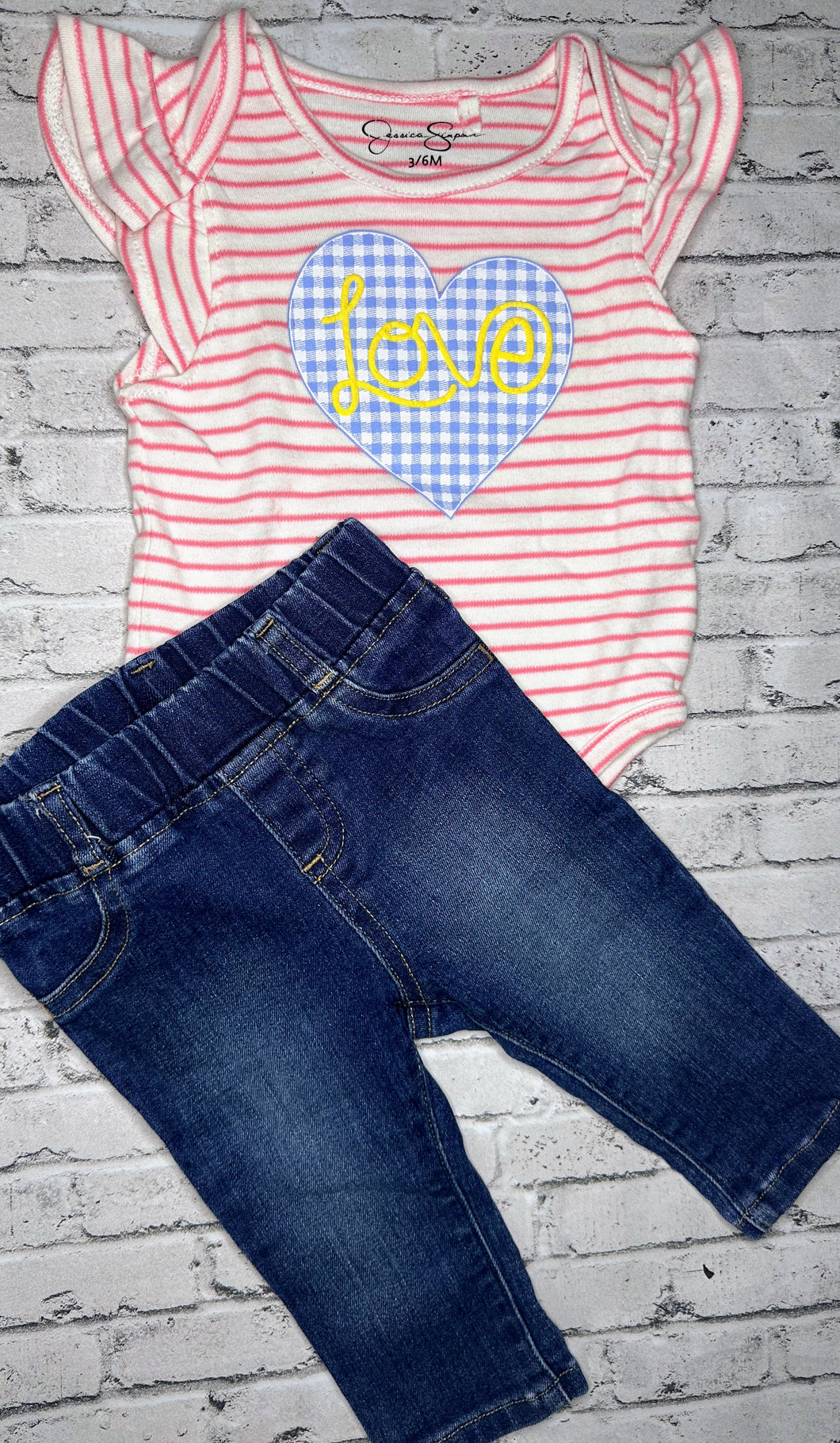 2pc “Love” + Denim Set- 3/6m
