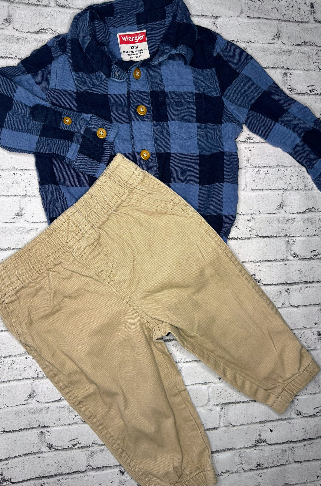 Wrangler: 2pc Plaid Set-12m