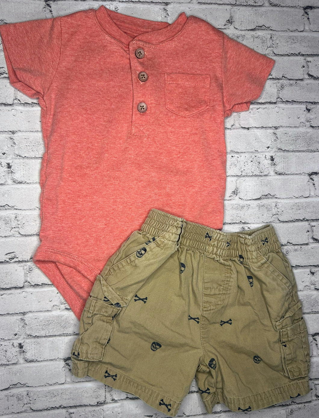 2pc Peach Bodysuit + Bones Shorts- 12m