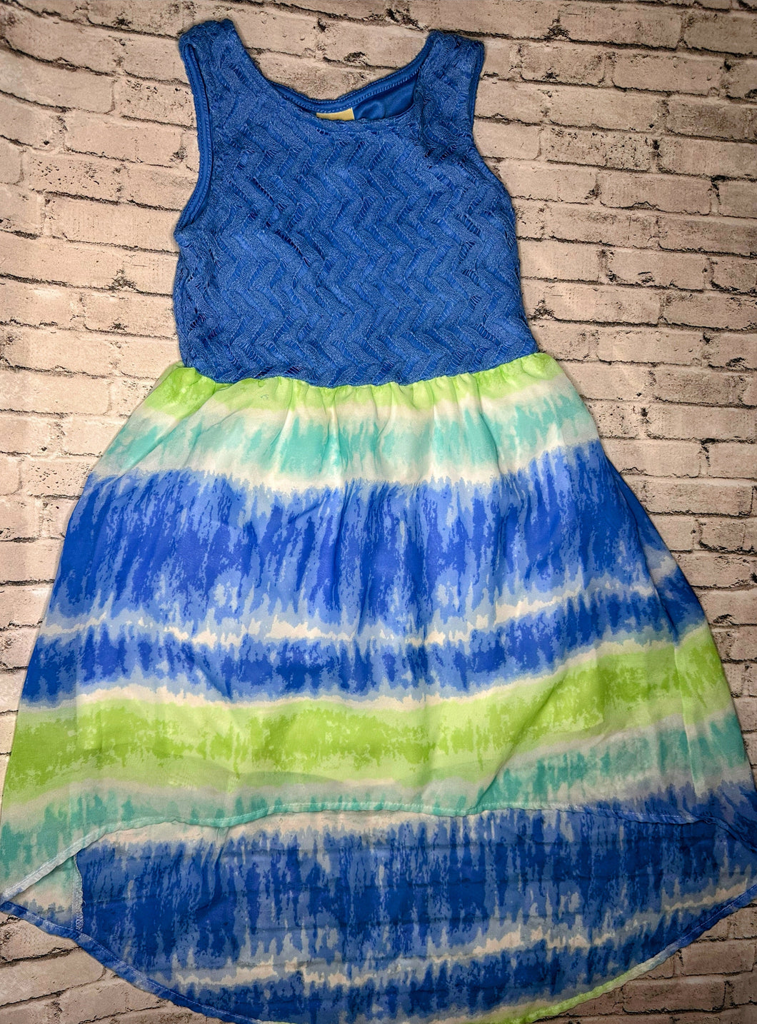 Faded Glory: Green/Blue High Low Dress- 6/6x
