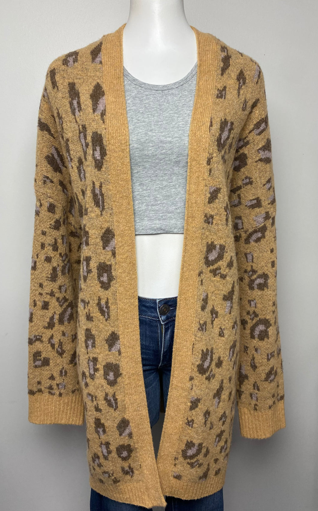 Easel Leopard Cardigan TAN- (L)