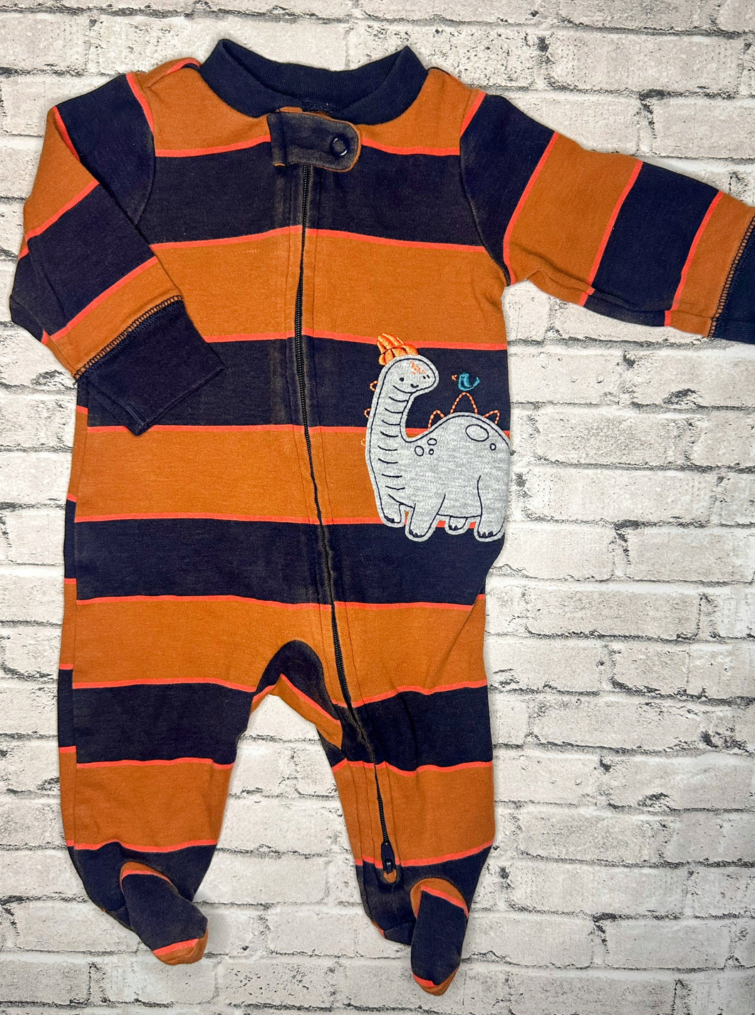 Carter’s: Tan Stripe Dino Sleeper- 3M