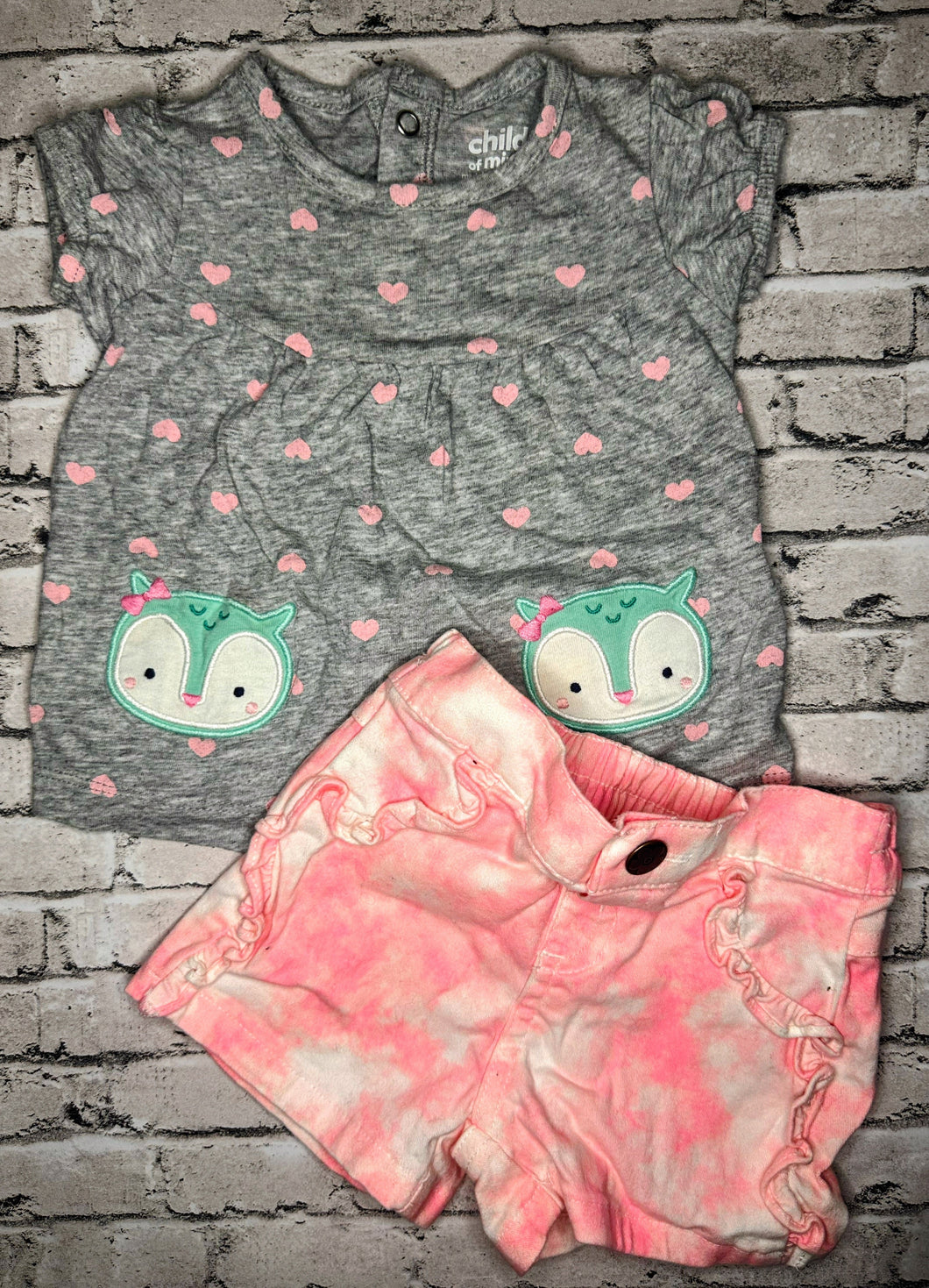 2pc Owl + Pink Denim Set- 3/6m
