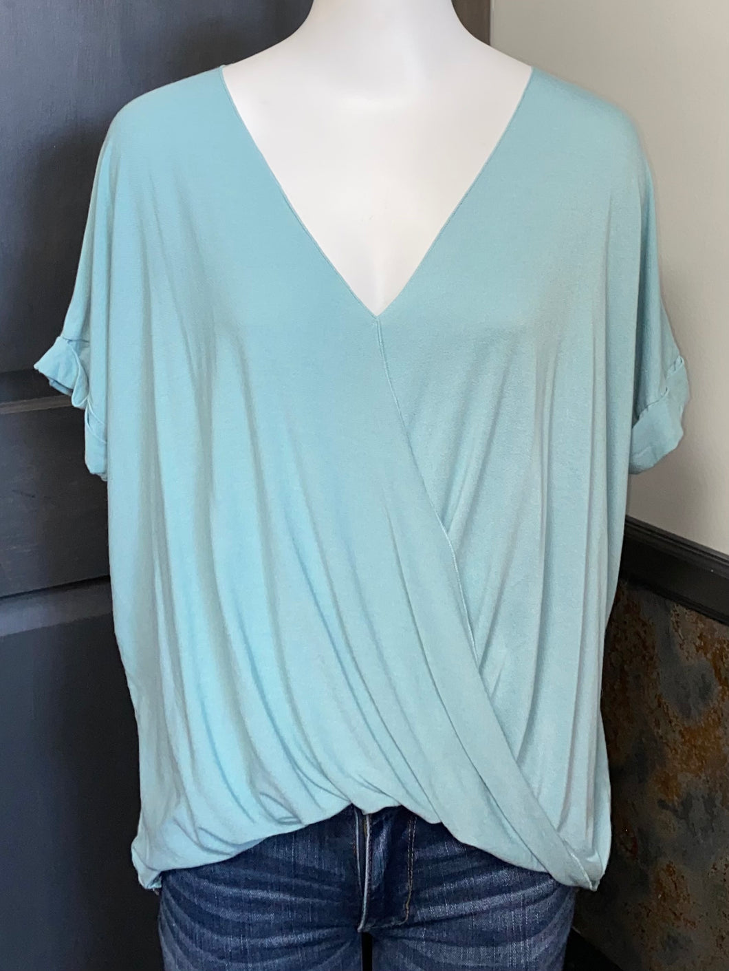 Dusty Blue Wrap Tee- (S)