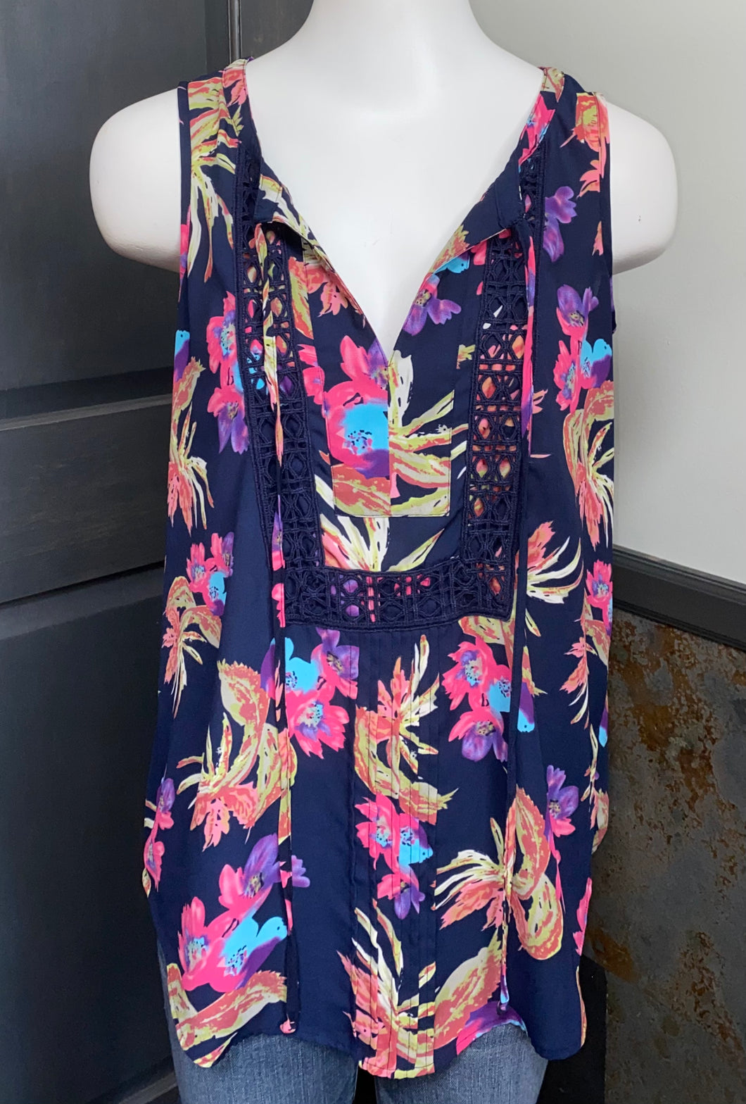 Black Rain Floral Tank- (S)
